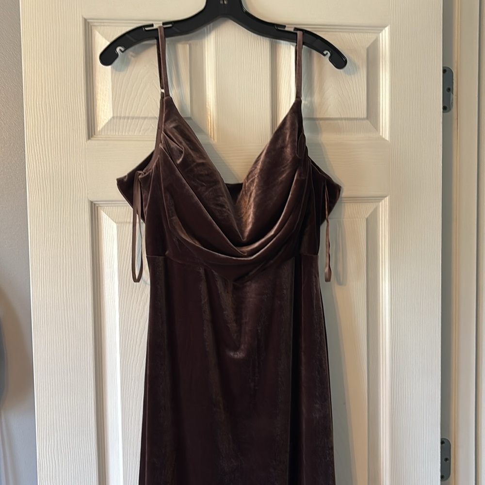 Revelry Brown Purple Velvet Cowl Neck Slip Dress